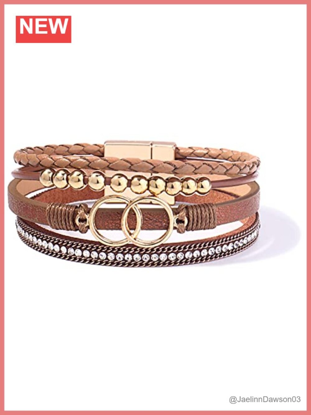 4-in-1 Stackable Leather Wrap Bracelet with Magnetic Clasp - Boho Cowgirl